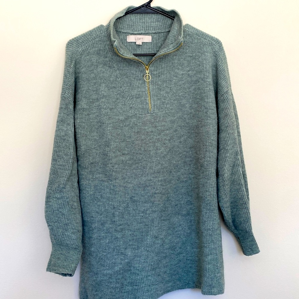 LOFT gold quarter zip tunic sweater